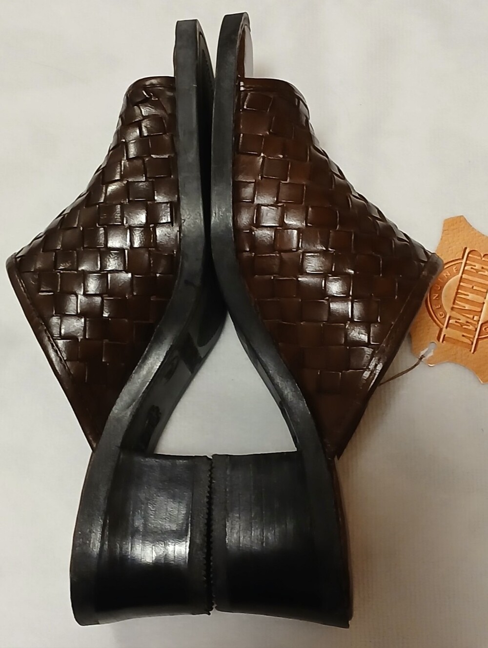 Vintage NWT Leather Collection Chocolate Brown Open Toe Mules